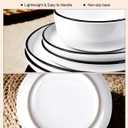 12 Pieces Ceramic Dinnerware set,Plates and Bowls Sets for 4,White Dinnerware Set for Kitchen, Modern Design Plate Sets with Black Rim, Microwave and Dishwasher Safe