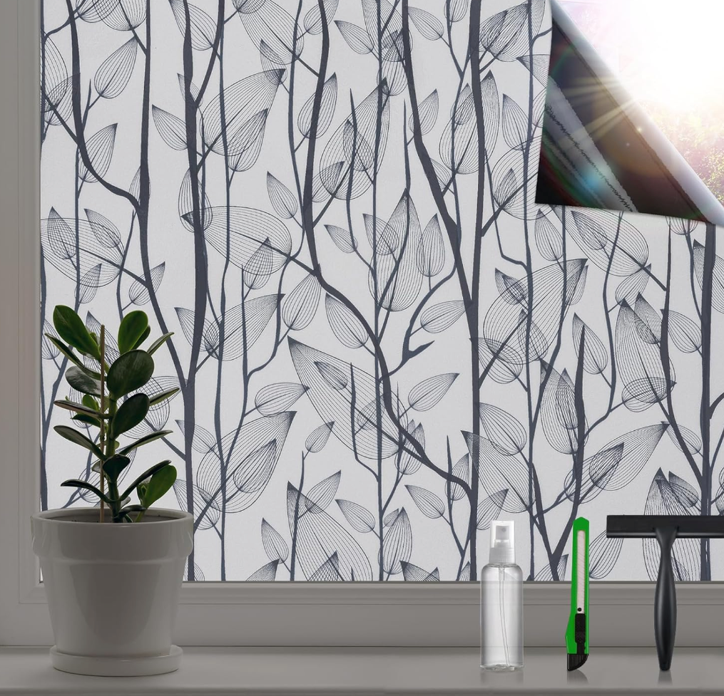 DKTIE Window Film Privacy with Installation Tools, Decorative Stained Glass Window Clings for Home, Static Cling Window Sticker for Front Door, Bathroom, Glass Door (Dark Green, 35.4'' x 78.7'')