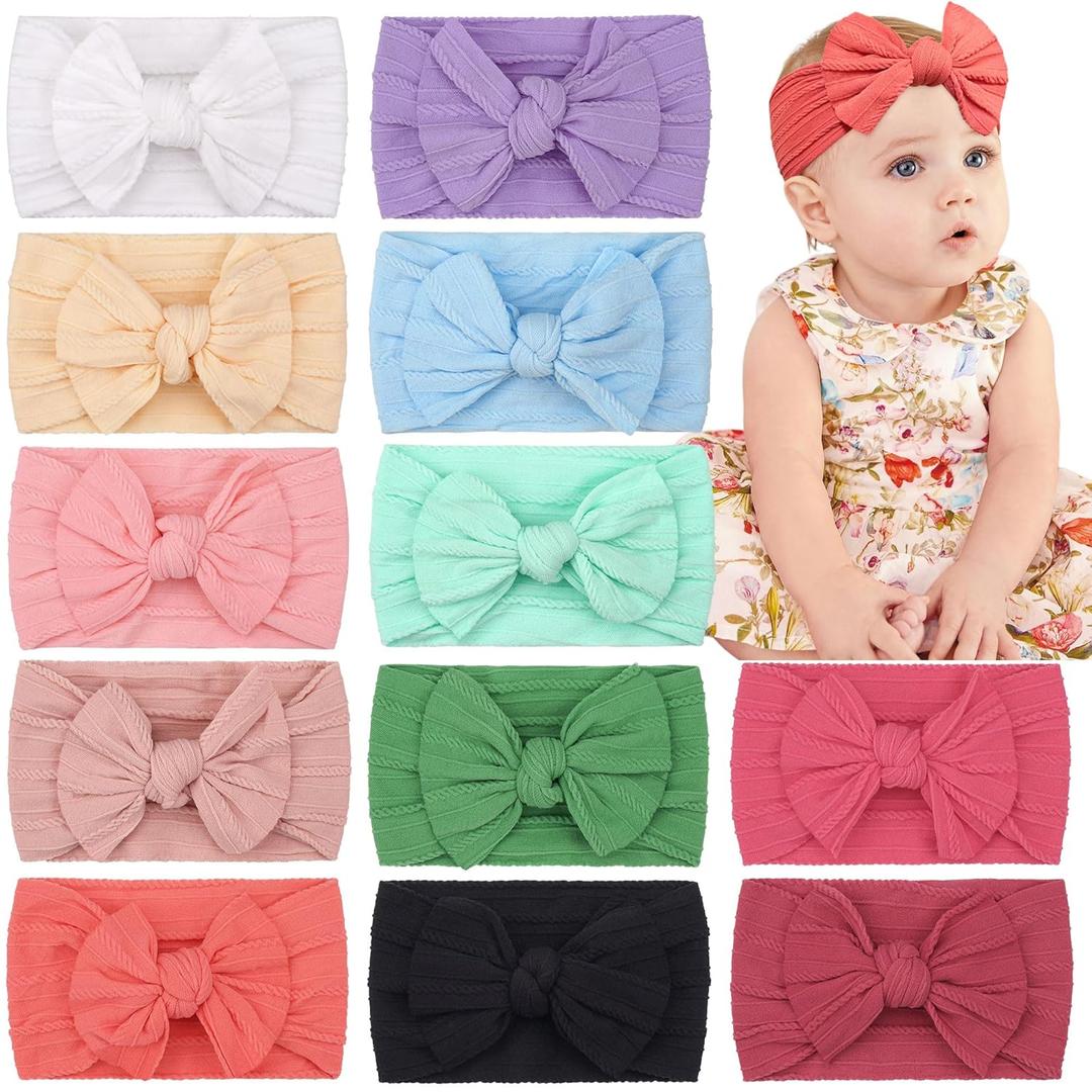 CLLOT Super Stretchy Soft Knot Headbands with Hair Bows Head Wrap Hair Accessories For Newborn Baby Girls Infant Toddlers Kids 12 PCs CLLOT Super Stretchy Soft Knot Headbands with Hair Bows Head Wrap Hair Accessories For Newborn Baby Girls Infant Toddlers Kids 12 PCs