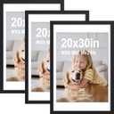 20x30 Poster Frame 3 Pack, Black Wood with Plexiglass, 18x24 Mat