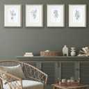 Blue White Florals Wall Art Sage Green Striped Hydrangea Pictures Wall Decor White Roses Posters Grandmillennial Rustic Farmhouse Wildflowers Painting Print Artwork for Nursery Living Room, Unframed, 16''Lx12''W-Unframed