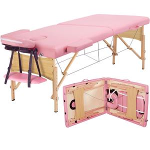 Yaheetech Massage Table Portable Lash Beds Spa Bed Massage Couch Foldable Spa Tables Adjustable 2 Fold with Non-Woven Bag 28", Pink (28" width, Pink)