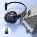 Bluetooth Headset with USB Dongle, Trucker Bluetooth Headset with AI Noise Cancelling Microphone & Mute Button, 50Hrs Single Ear Wireless Headphones for Truck Driver Phone Computer Office Work, Navy