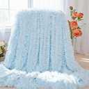 Plush Super Soft Blanket Bedding Sofa Cover Furry Fuzzy Fur Warm Throw Qulit Cozy Couch Blanket for Winter (63"x79", Light Blue)