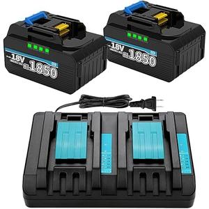 Energup 2Pack 6.5A 18V Replacement Makita Battery with DC18RD Dual Port Charger, BL1850B BL1830 BL1840 BL1850 BL1860 BL1815 BL1820, for Makita 18V Battery and Charger