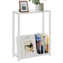Narrow Side Table with Magazine Holder, Skinny End Table Perfect for Small Spaces, Space-Saving Design for Living Room, Bedroom, or Office, 7.1" D x 16.9" W x 23.6" H, White