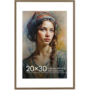 Vivelove 20x30 Oak Wood Poster Frame with Real Glass, 16x24 Matted Frame for 20x30 Picture, Natural Wooden Picture Frames for Wall Art Photo and Print,Picture Tabletop & Wall Decoration