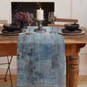 Emvency Farmhouse Style Table Runner, Abstract Art Painting Denim Blue Dining Decor for Kitchen Coffee Table Family Dinners Holiday Parties Wedding Events Decor(13x108 inch)