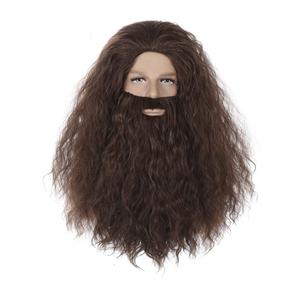 Qacf Long Curly Mens Wizard Mustache Wig Halloween Costume Cosplay Viking Fake Beard Wig