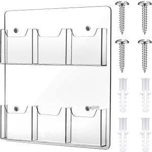 Eersida Acrylic Brochure Pamphlet Holder Brochure Display Stand Business Tri Fold Multi Slot Holder Rack Wall Mount Clear Pocket Space Saver for Flyer Literature Menu Advertise(6 Pockets)