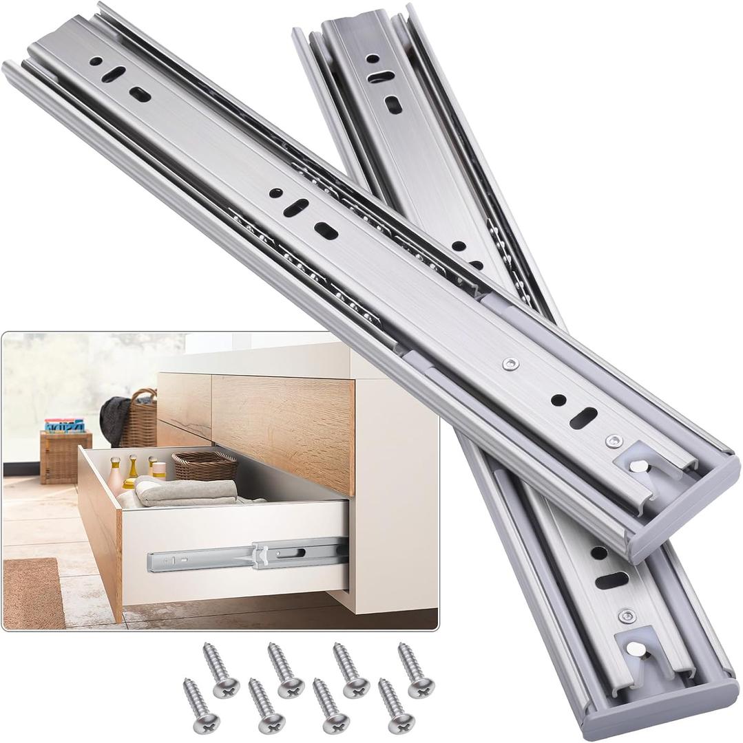 Soft Close Stainless Steel Drawer Slides 1 Pair Full Extension 10 12 14 16 18 20 22 24 inch Side Mount Dresser Cabinet Replacement Ball Bearing Rails Runner 100LB
