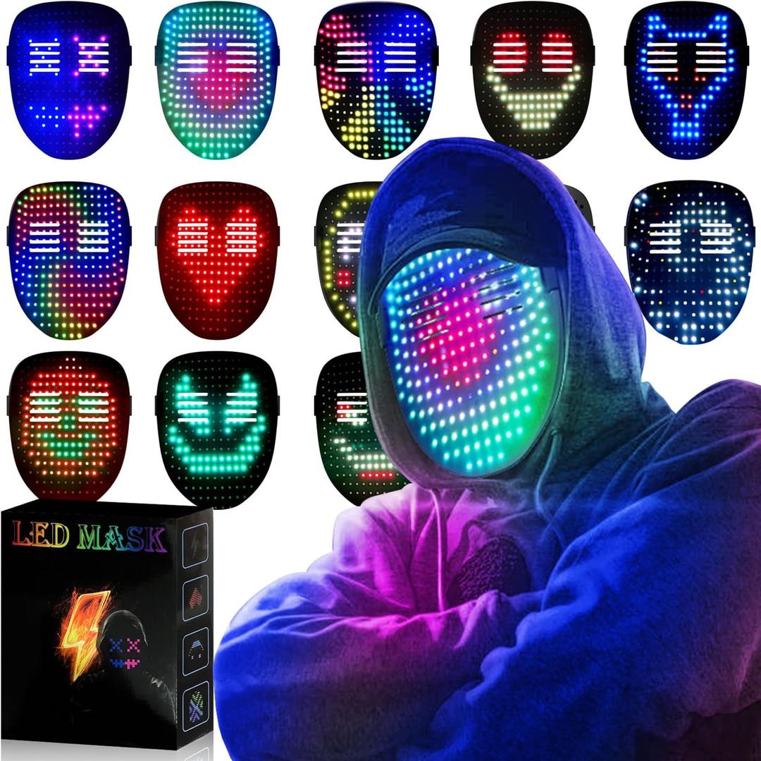 MEGOO Led Mask with Gesture Sensing Transforming,Light Up Luminous Digital Glow Mask for Halloween Rave Dj Party Masquerade
