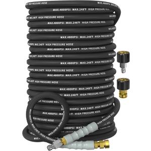 3/8" Pressure Washer Hose 200FT 4800 PSI, Kink Resistant Steel Braided Layer & NonMarking Rubber for Hot/Cold Water, High Power Washer Hose With 3/8 Inch Quick Connect & M22 Fitting, Black