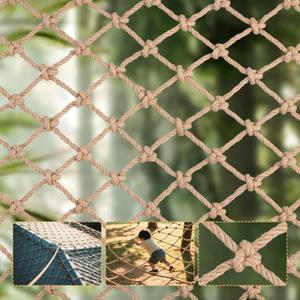 Jute Hemp Rope Net, Heavy Duty Natural Safety Rope Netting Balcony Stairs Fence Garden Playground Protection Net Indoor & Outdoor Decoration Rope Netting (3FT*13FT)