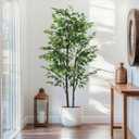 7.22ft Ficus Artificial Trees, Lifelike Faux Tree, Green Lush Fake Ficus Tree Artificial Plants for Office Home Living Room Indoor Outdoor Modern Decor, Perfect Housewarming Gift