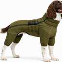 Warm Dog Coat Double Layers Dog Vest, 4 Legs Covered Windproof Waterproof Reflective Warm Dog Vest Outdoor Skating Dog Costume for Small Medium Large Dogs Olive XL (XL (back 16.5"))