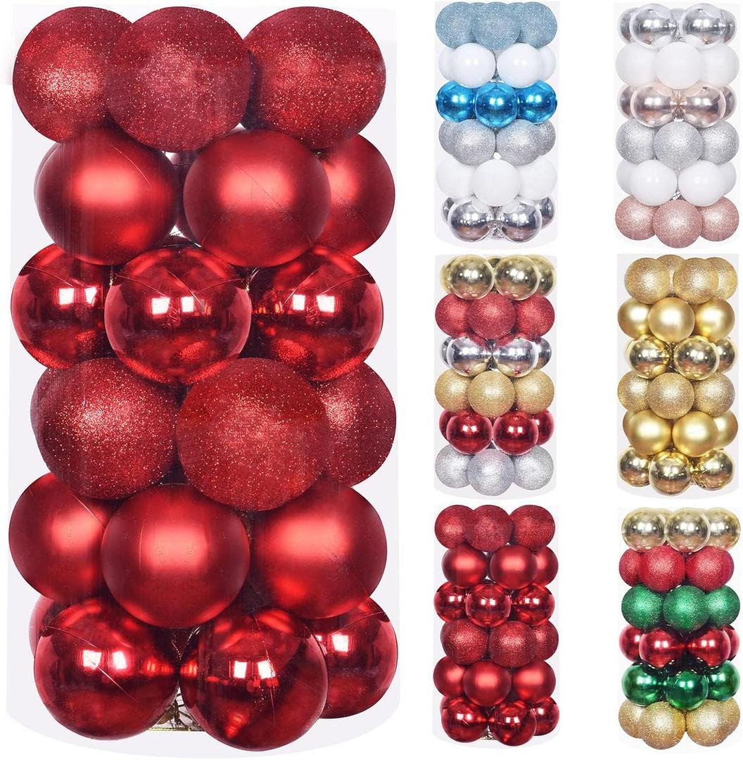 Red Christmas Balls Ornaments for Xmas Tree, 30Pcs 60mm Shatterproof Christmas Tree Decorations, 2.36" Hanging Balls Christmas Baubles, Xmas Ball Decorations Set, Christmas Tree Baubles Garland Decor