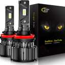Cougar Motor H11 Bulbs, H8 H9 Light Bulb K16 Series 6000K White Plug and Play Fog Light IP67 Waterproof Driving Light Bulbs - Pack of 2