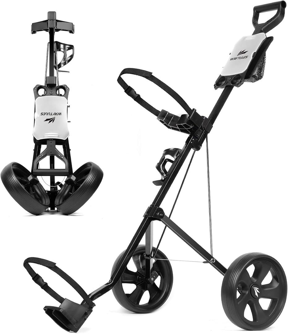 2-Wheel Golf Pull Cart Lightweight Foldable Golf Push Cart with Durable Steel Frame, Adjustable Web Straps, Compact Design for Walking Golfers