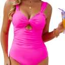 CiCiBird One Piece Swimsuit Women Tummy Control Cut Out High Waisted Bathing Suit Push Up Ruched Swimwear (Medium, Pink)