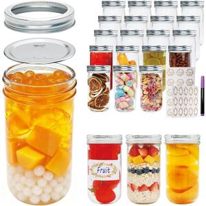 Flrolove Mason Jars 12 oz, Glass Jars with Airtight Lid,Canning Jars with Regular Lids and Bands 24 PACK, Ideal for Jam, Honey, Wedding Favors, Shower Favors, DIY Spice Jars