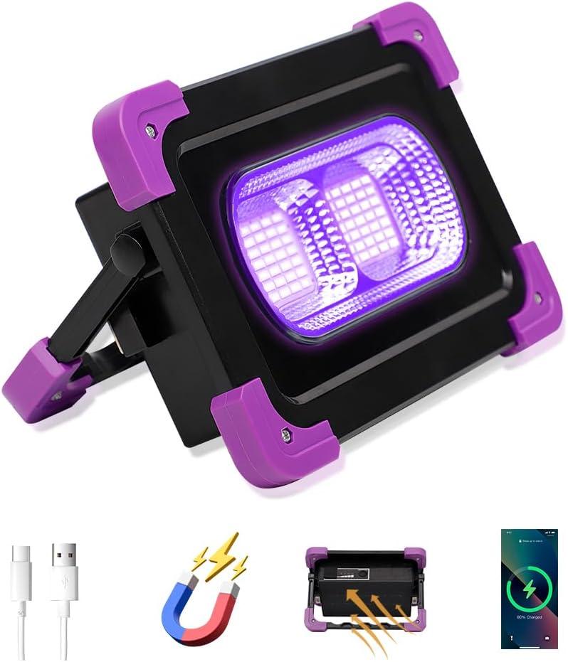 LANFU Solar Rechargeable LED Black Lights, Battery Operated Powered Blacklight, Cordless 395nm Flood Light, Neon Glow in The Dark Party, Catfishing Body Paint, Indoor Decor Halloween Decoration