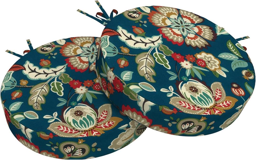 Outdoor Bistro Chair Cushions for Patio Furniture,Patio Bistro Round Foam Seat Cushion with Ties,15" D x 2.5" H,Peacock Blue
