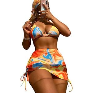 COZYEASE Women's 4 Piece Swimsuits Sexy Bikini Sets Triangle Bathing Suit with Mesh Cover Up Beach Skirt & Bandana M Multicolor All Over Print COZYEASE Women's 4 Piece Swimsuits Sexy Bikini Sets Triangle Bathing Suit with Mesh Cover Up Beach Skirt & Bandana M Multicolor All Over Print