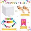 VercanMonth 28 Inches Giant Happy Birthday Gift Box with Lid Kit Extra Large White Gift Box with Happy Birthday Party Banner and Gold Ribbons for Special Celebrations Anniversaries Wedding Party