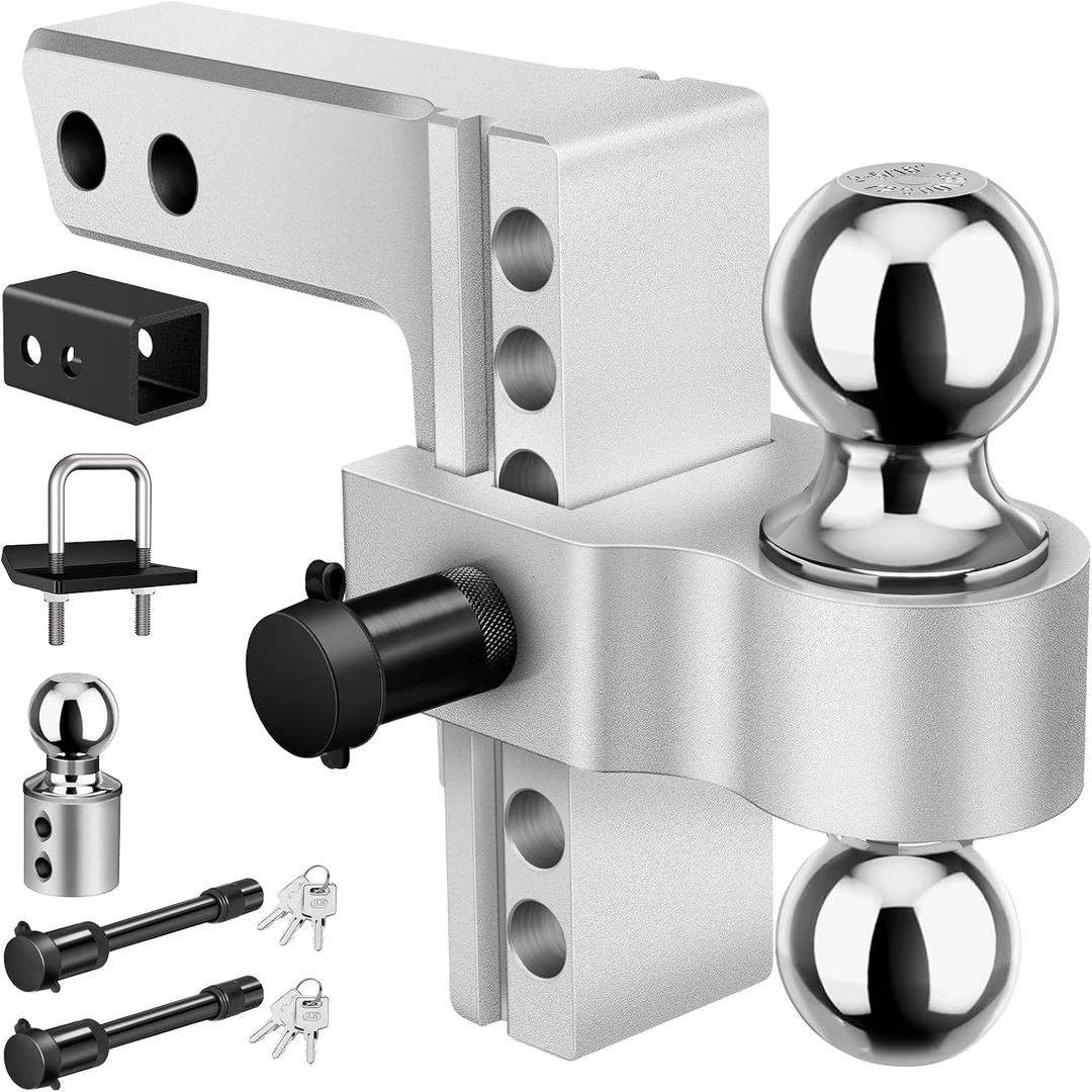 Kohree 6" Adjustable Trailer Hitch Kit Fit 2" & 2.5" Receiver, Drop Hitch with 3 Ball 1-7/8", 2", 2-5/16", 12500 LBS GTW Heavy Duty Tow Hitch with Anti-Theft Pins for Class III & IV Vehicles