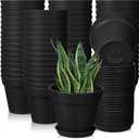 Mumufy 54 Pack 4 Inch Plant Pots Bulk Small Planter with Drainage Hole and Saucer Small Plastic Pots for Flowers Succulent Cactus and All House Indoor(Black)