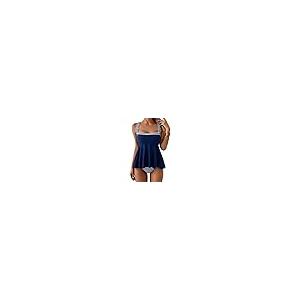 Tankini Swimsuit for Women Color Block Tummy Control Two Piece Bathing Suit Slimming Swim Top with Bottom (X-Large, Beige and Brick Red)