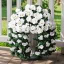 Artificial Fake Hanging Flowers Geraniums for Outdoors Spring Outside Decor, 2 PCS Faux Silk Flowers UV Resistant Outdoor Plants Realistic White Trailing Vines for Planters Porch Patio Garden Balcony