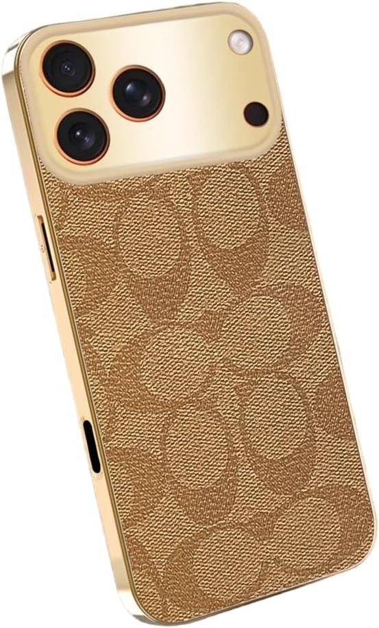 Case for iPhone,Vintage PU Leather,Camera Protection,Electroplating Frame Wear-Resistant Anti-Fingerprint Shock Absorption Cushion Military Grade Drop Shockproof CoverGold,iPhone 14 Pro