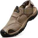 VISIONREAST Mens Leather Sandals - Outdoor Hiking & Waterproof Athletic Sports Sandals - Fisherman Beach Shoes with Closed Toe 43