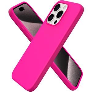 ORNARTO Compatible with iPhone 15 Pro Case 6.1", Liquid Silicone 3 Layers Full Covered Soft Gel Rubber Cover, Shockproof Protective Slim Phone Case with Anti-Scratch Microfiber Lining-Hot Pink