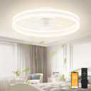 VOLISUN Low Profile Ceiling Fans with Lights and Remote, 19.7in Flush Mount Ceiling Fans with Light, 3000K-6500K Dimmable Fandelier LED Fan Light, Bladeless Ceilings Fan for Bedroom(White)