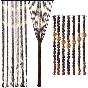 35.5" x 75" Boho Wood Bead Curtain for Doorways 40 Strands Door String Curtains Handmade Beaded Curtain Window Hanging Room Divider Wave Pattern for Home Decoration, Dark Brown