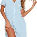 Ekouaer Nightgowns for Women Button Down Sleep Shirt Short Sleeve NightShirts Boyfriend Sleepdress Soft Pajama Dress (Small, Light Blue)