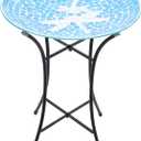 MUMTOP Mosaic Glass Bird Baths, 14 Inch Width Outdoor Garden Dragonfly Bird Bath Bowl with Metal Stand, Unique Glass Birdbaths Bird Feeder for Yard Decor, 19.68 Inch Height (Multi-Blue)