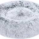 Amazon Basics Donut Pet Bolster Faux Fur Bed for Dog, Grey, 23" x 23"