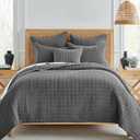 Levtex Home Mills Waffle Full/Queen Quilt Set (88x92in) with 2 Pillow Shams (26x20in) - Charcoal - 100% Cotton Full/Queen Size Quilt Bedding Set - Lightweight, Soft, Pre-Washed