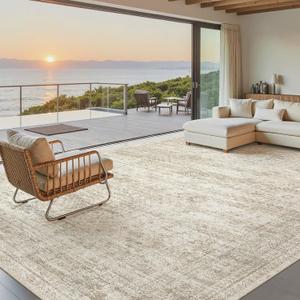 Soalmost Washable Area Rug 8x12, Large Soft Rugs for Living Room Vintage Beige Carpet 8x12 Area Rugs for Bedroom Dining Room Non-Slip Stain Resistant Under Table Rug