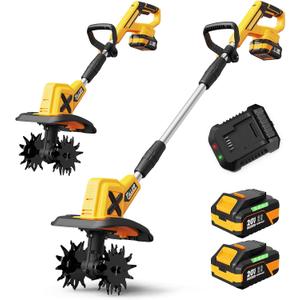 20V Cordless Tiller Cultivator for Gardening, 2x4.0Ah Batteries