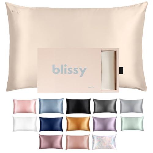 Blissy Silk Pillowcase - 100% Pure Mulberry Silk - 22 Momme 6A High-Grade Fibers - Silk Pillow Cover for Hair & Skin - Regular, Queen & King (Champagne, Standard)