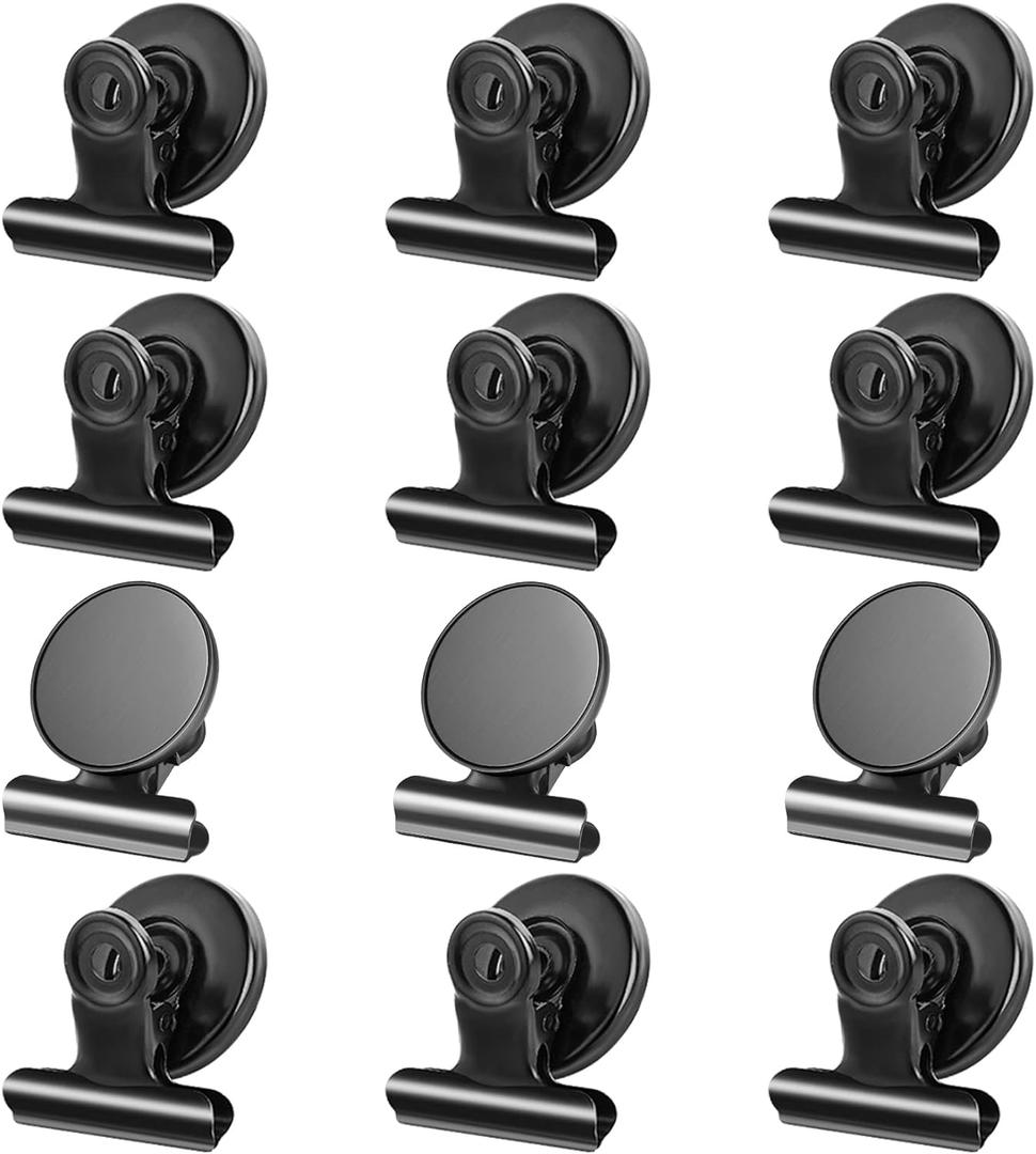 Grtard 12 Pack Magnetic Clips, Fridge Magnets Refrigerator Magnets, Strong Magnetic Clips Heavy Duty, Whiteboard Magnet Clip for Office Home Classroom Organization Kitchen Accessories (Black)
