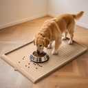 Dog Food Mat 36"x24", Waterproof Pet Feeding Mat with Diversion Grooves and Raised Edges, Large Non-Slip Dog Bowl Mat for Food and Water, Cat Food Mat for Floors, Easy to Clean, Khaki