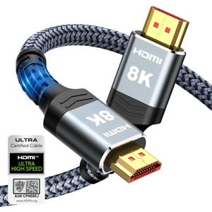 Highwings 8K 10K 4K HDMI Cable 48Gbps 6.6FT/2M, Certified Ultra High Speed HDMI Cable Braided Cord-4K@120Hz 8K@60Hz, DTS:X, HDCP 2.2 & 2.3, HDR 10 Compatible with Roku TV/PS5/HDTV/Blu-ray (6.6 feet, Grey)