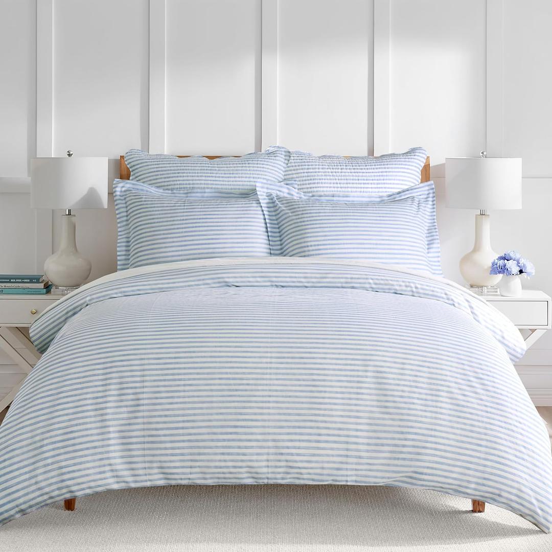 Levtex Home Martha Stripe Blue Reversible King/Cal King Comforter Set (106x94in) with 2 Pillowcases (36x20in) - Stripe Bedding - Blue, White - Cotton King Size Comforter Set - Lofty, Soft