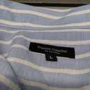 Damipow Mens Linen Shirts Short Sleeve Cotton Striped Button Down Shirt (Blue, L)